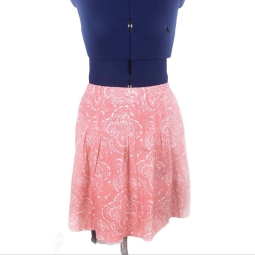 GAP 6 coral/white paisley pattern 100% cotton side zip full pleated skirt